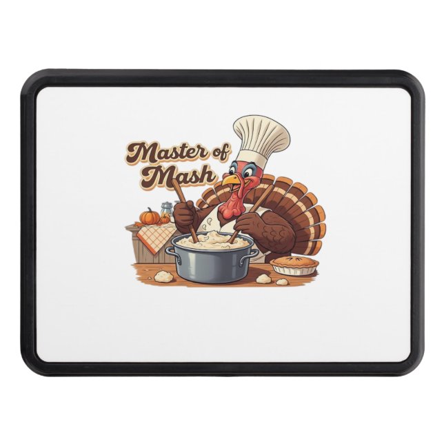 Retro Chef Turkey Thanksgiving Oversized T-Shirt Trailer Hitch Cover (Front)