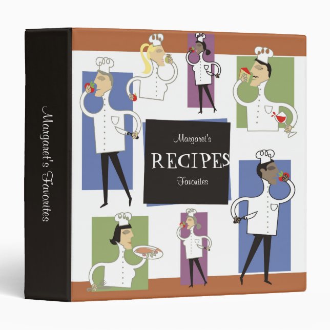 Retro chefs with food cooking baking recipe binder (Front/Spine)