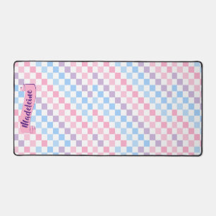 Retro Chequerboard 1990s 2000s Y2K Pastel Add Name Desk Mat