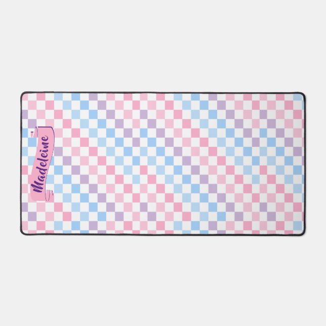 Retro Chequerboard 1990s 2000s Y2K Pastel Add Name Desk Mat (Front)