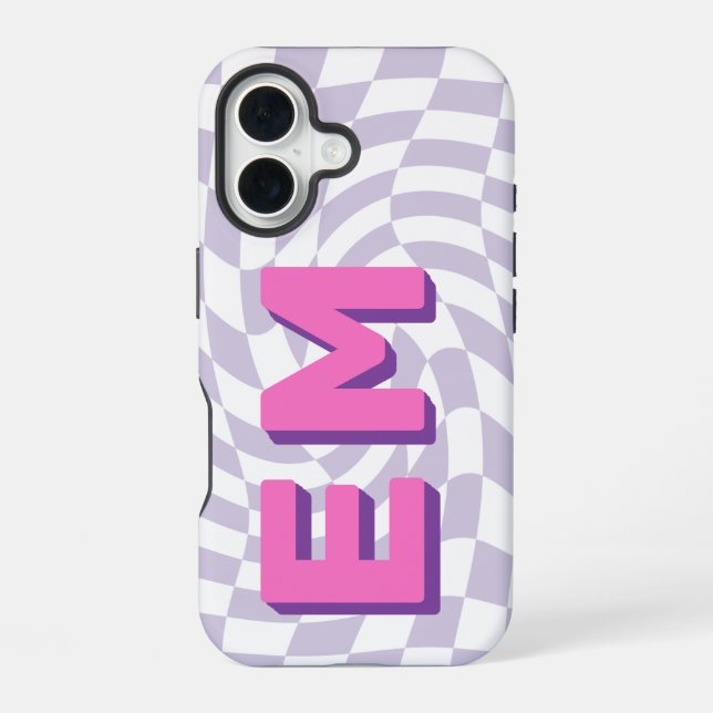 Retro Chequerboard Aesthetic Monogram iPhone 16 Case (Back)