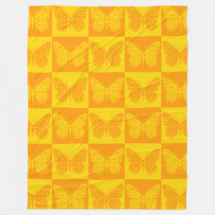 Retro Chequerboard Butterfly Pattern Yellow Orange Fleece Blanket