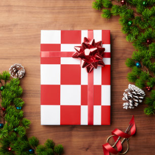 Retro Chequerboard Chequered Board Red Christmas  Wrapping Paper