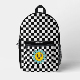 Retro Chequerboard Daisy Printed Backpack