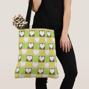 Retro Chequerboard Heart Pattern Tote Bag