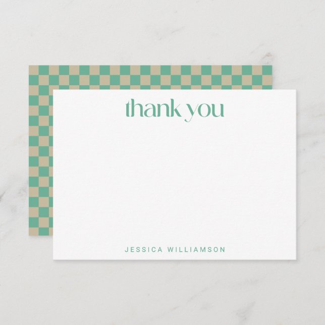Retro Chequerboard Mint Green Custom Bridal Shower Thank You Card (Front/Back)