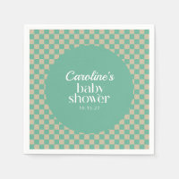 Retro Chequerboard Mint Sage Baby Shower Custom