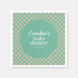 Retro Chequerboard Mint Sage Baby Shower Custom Napkin