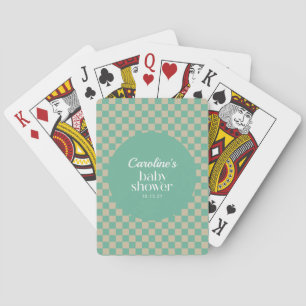 Retro Chequerboard Mint Sage Baby Shower Custom Playing Cards