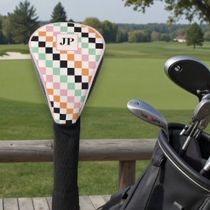 Retro Chequerboard Monogram Golfer Gift Golf Head Cover