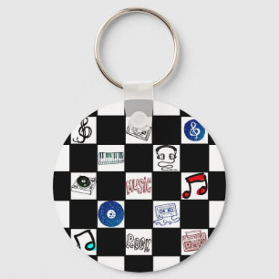 Retro Chequerboard Music Cassettes & More Keychain