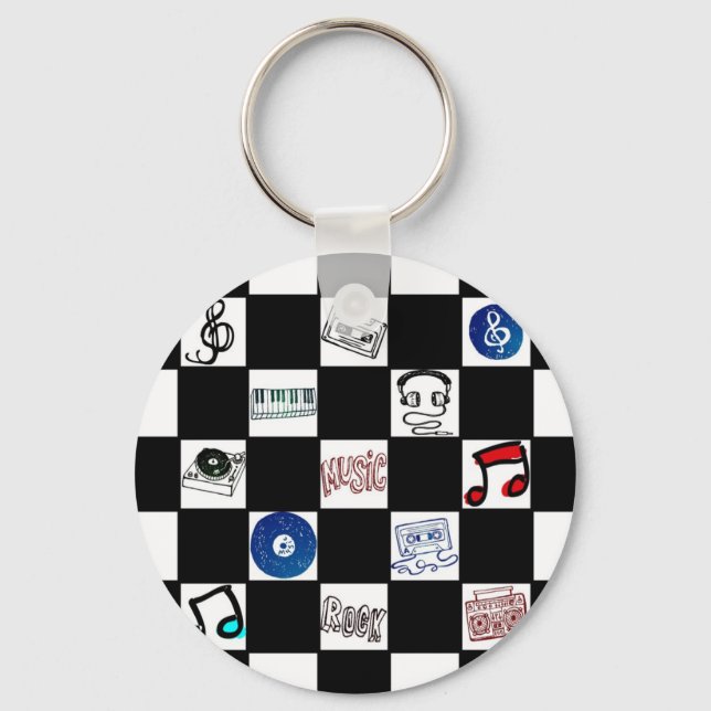 Retro Chequerboard Music Cassettes & More Keychain (Front)