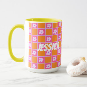 Retro Chequerboard Pattern In Orange And Purple Mug
