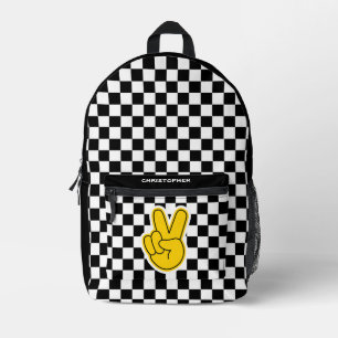 Retro Chequerboard Peace Sign  Printed Backpack