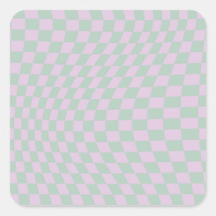 Retro Chequerboard Sage Green Purple Check Pattern Square Sticker