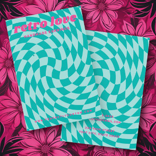Retro chequerboard swirl aqua blue earring card