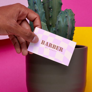 Retro Chequerboard Swirl Pink barber Business Card