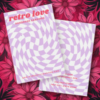 Retro chequerboard swirl wave purple earring card