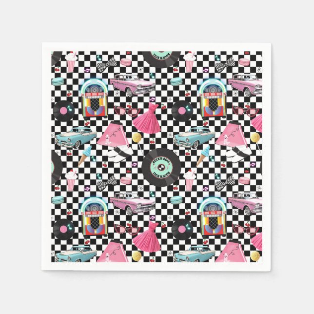 Retro Chequered 50's Fifties Theme Birthday Party Napkin (Front)