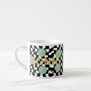 Retro Chequered and Lightening Bolts Name Kid Mug