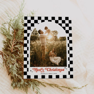 Retro Chequered Arch Family Photo Holiday Postcard