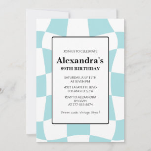 Retro Chequered Blue 89th birthday Invitation