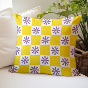 Retro Chequered Chequered Floral Pattern Throw Pillow