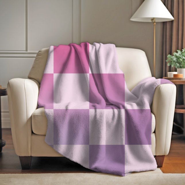 Retro Chequered Chequered Gradient Purple Pattern Fleece Blanket (Creator Uploaded)