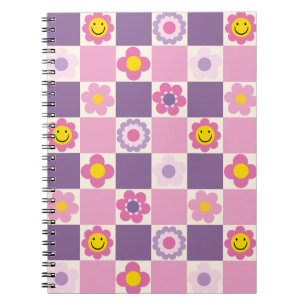 Retro Chequered Chequered Y2K Floral Pattern Notebook