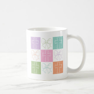 Retro Chequered Christian Cross Coquette Bow Coffee Mug