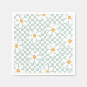 Retro Chequered Daisy mint birthday Napkin