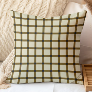 Retro Chequered Grid Brown and Cream Throw Pillow