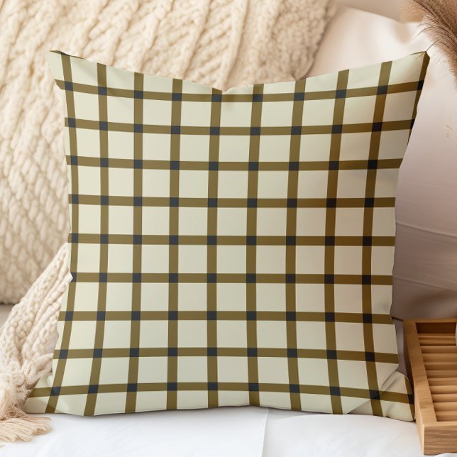 Retro Chequered Grid Brown and Cream Throw Pillow (Creator Uploaded)