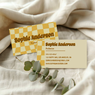 Retro Chequered Groovy 70s Vintage Business Card