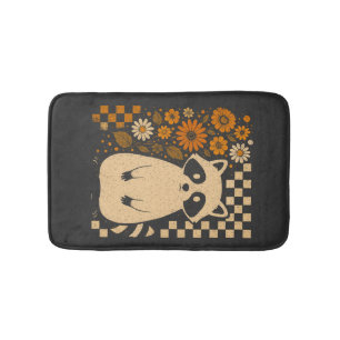 Retro Chequered Halloween Raccoon Bath Mat
