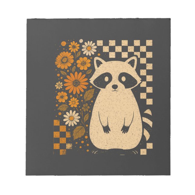 Retro Chequered Halloween Raccoon Notepad (Front)