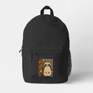Retro Chequered Halloween Raccoon Printed Backpack