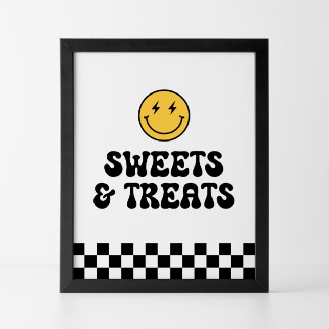Retro Chequered Happy Face Sweets and Treats Poster