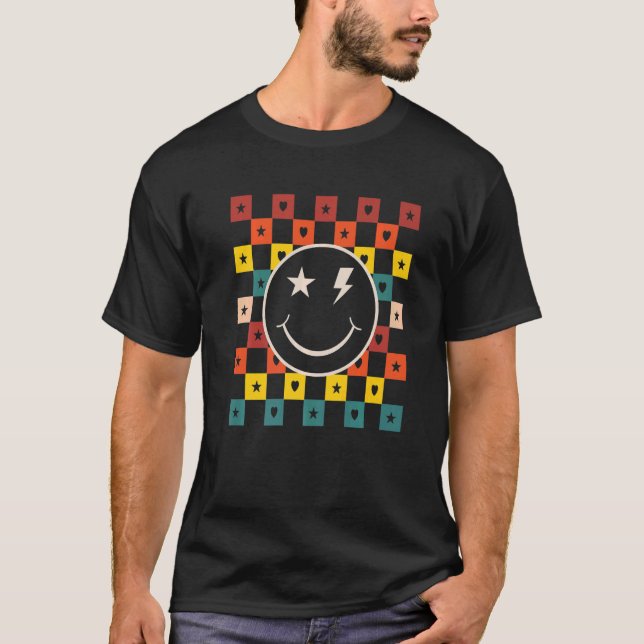 Retro Chequered Happy Smiling Face     1 T-Shirt (Front)