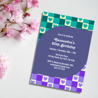 Retro Chequered Heart Bauhaus Teal Blue Birthday