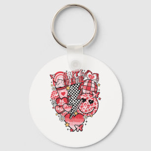 Retro Chequered Lightning Bolt Happy Valentine Wom Keychain