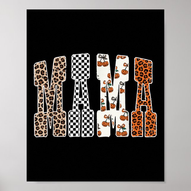 Retro Chequered Mama Pumpkin Leopard Fall Autumn H Poster (Front)