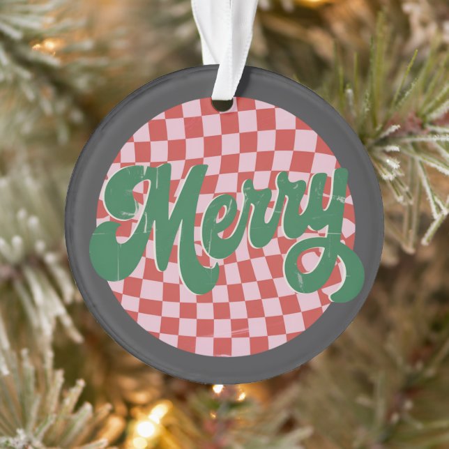 Retro Chequered Merry Christmas  Ornament (Tree)