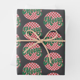 Retro Chequered Merry Christmas  Wrapping Paper Sheet