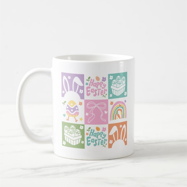 Retro Chequered Pastel Easter Coquette Coffee Mug (Left)