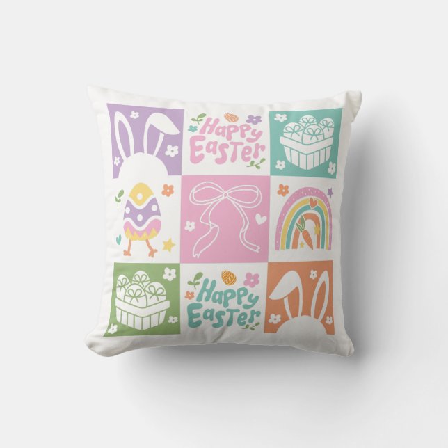 Retro Chequered Pastel Easter Coquette Throw Pillow (Front)