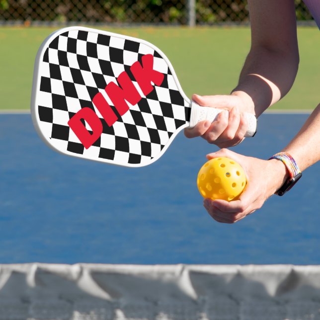  Retro Chequered Pattern black & white Pickleball Paddle (Insitu)