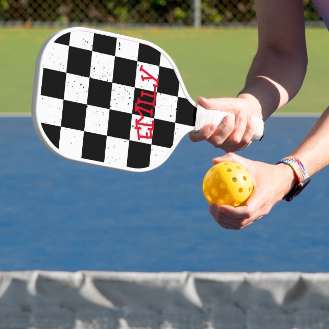  Retro Chequered Pattern black & white  Pickleball Paddle (Insitu)