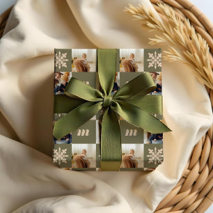 Retro  Chequered Pattern Custom Photo Monogram Wrapping Paper