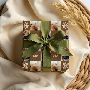 Retro  Chequered Pattern Custom Photo Monogram Wrapping Paper